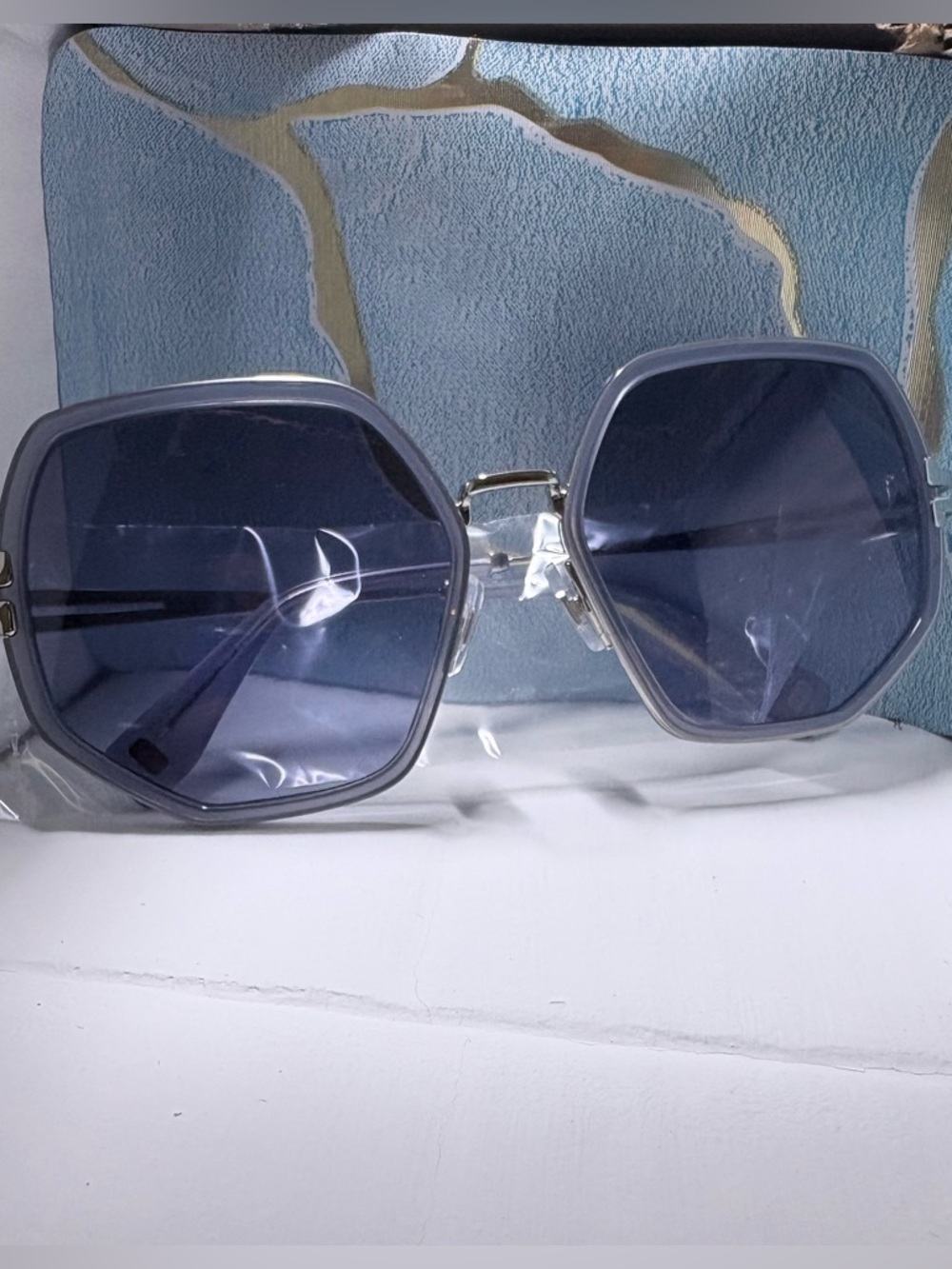 MARC JACOBS Oversized Hexagon Sunglasses in Black and Silver
